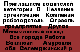 Приглашаем водителей категории «В › Название организации ­ Компания-работодатель › Отрасль предприятия ­ Другое › Минимальный оклад ­ 1 - Все города Работа » Вакансии   . Амурская обл.,Селемджинский р-н